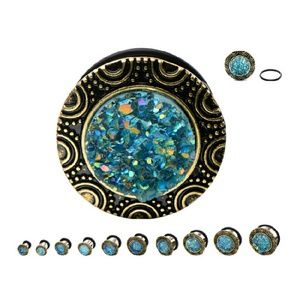 Brass Frame Plug with Aqua Druzy Inlay