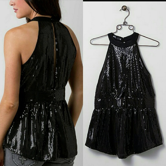 Black Sequin Peek-A-Boo Tank