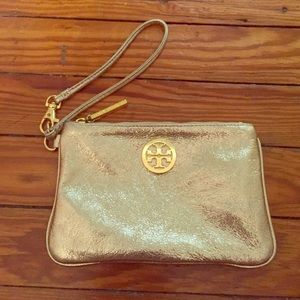 Authentic Tory Burch gold metallic wristlet!