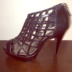 Steve Madden Black Leather Caged Platform Heels