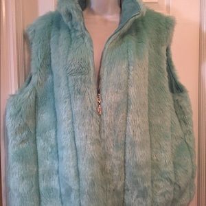 Turquoise faux fur/suede reversible vest Large