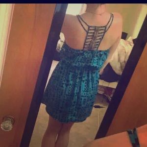 Blue and Black Tribal Print Open Back Summer Dress