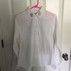 White button down with beading