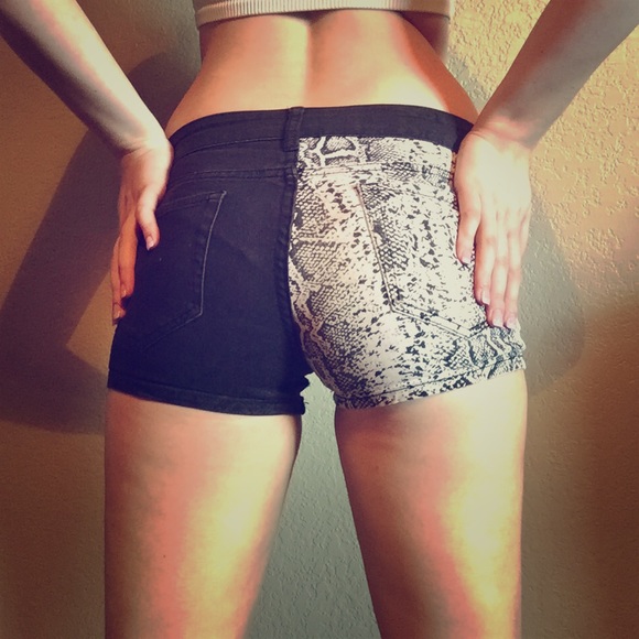 Half & Half Black & White Snake skin Shorts