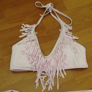 Light Purple Neck Fringe Swimsuit