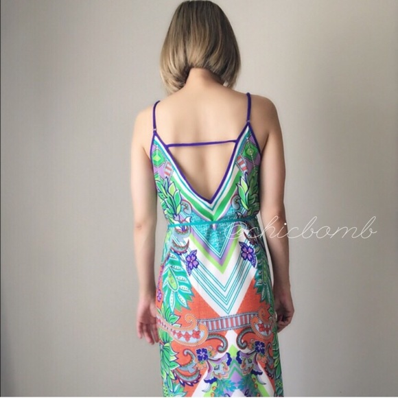 ✳️SALE Amalfi Resort print Slip Dress Sexy back - Picture 2 of 4