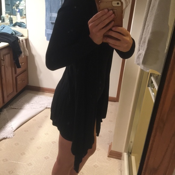 Long Asymmetrical-Cut Black Cardigan - Small NWOT - Picture 3 of 4