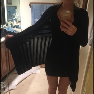Long Asymmetrical-Cut Black Cardigan - Small NWOT