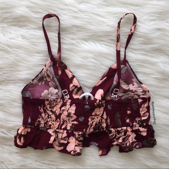 SOLD maroon and peach floral shorts & top two piec - Picture 3 of 4