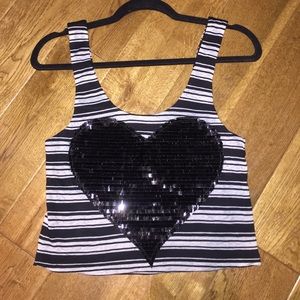 Black & Gray sequin heart crop top