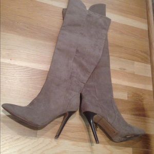 Tan suede knee high boots