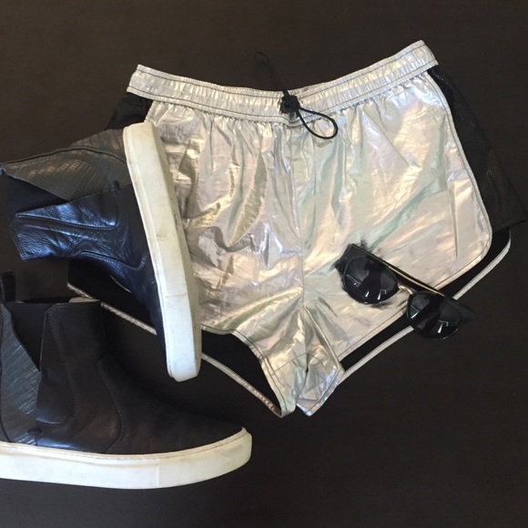 Rebecca Minkoff Silver Mesh Panel Shorts