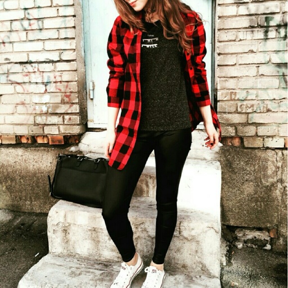 Red and Black Plaid Button-down