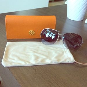 Silver and purple Tory Burch aviator sunglasses