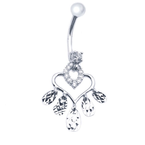 14k White Gold Open Heart Shape Belly Button Ring - Picture 1 of 2