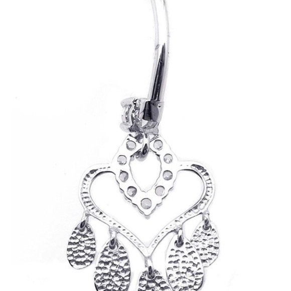 14k White Gold Open Heart Shape Belly Button Ring - Picture 2 of 2