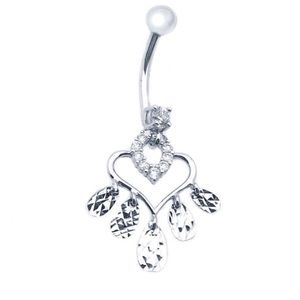 14k White Gold Open Heart Shape Belly Button Ring