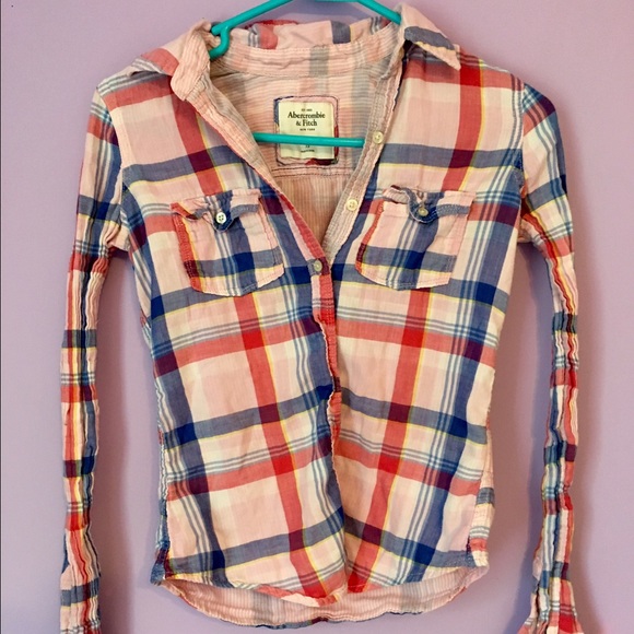 Abercrombie & Fitch Pink Plaid Button-Up Top - XS
