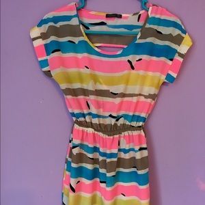 Soprano Pink, Blue Patterned Open Back Dress - XS