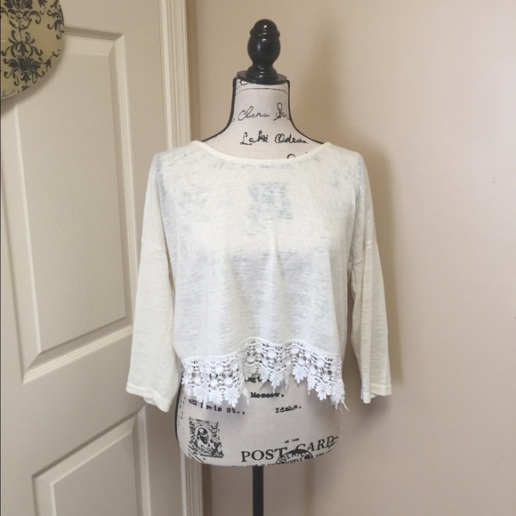 FOREVER21- Cropped Sweater w/ Lace Detail - Picture 1 of 1