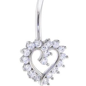 14k White Gold Heart Shape Belly Button Navel Ring