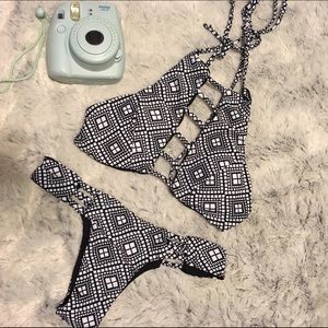 Very cheeky black and white bikini!