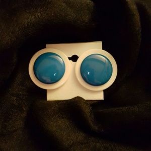 Large clip on blue and white earrings