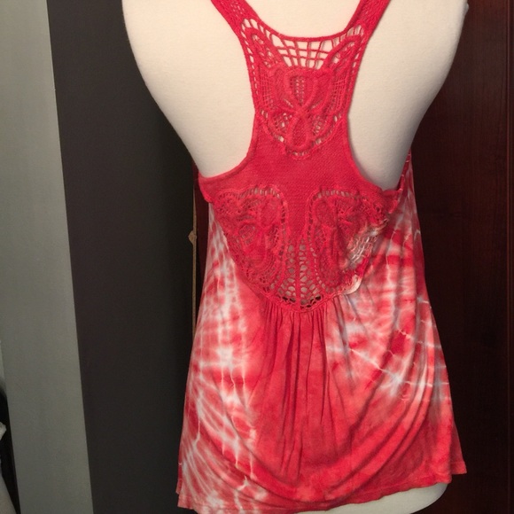 Love Notes Coral Red Tie-Dye Tank Top