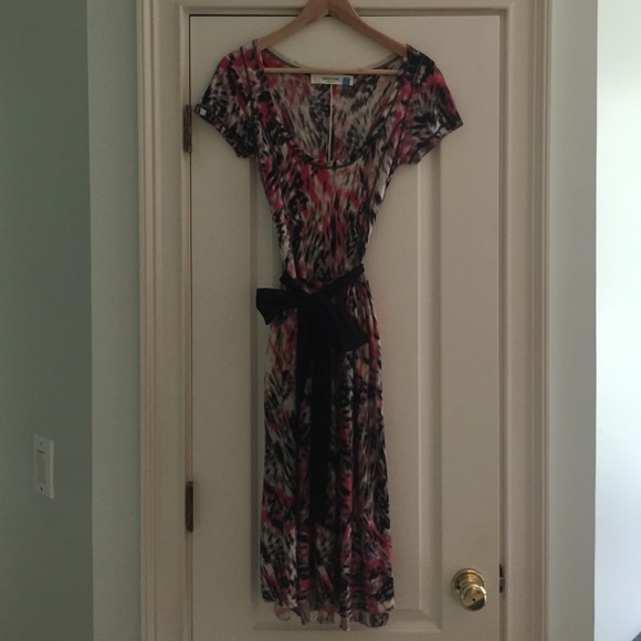 Anthropologie pink and black printed dress XS