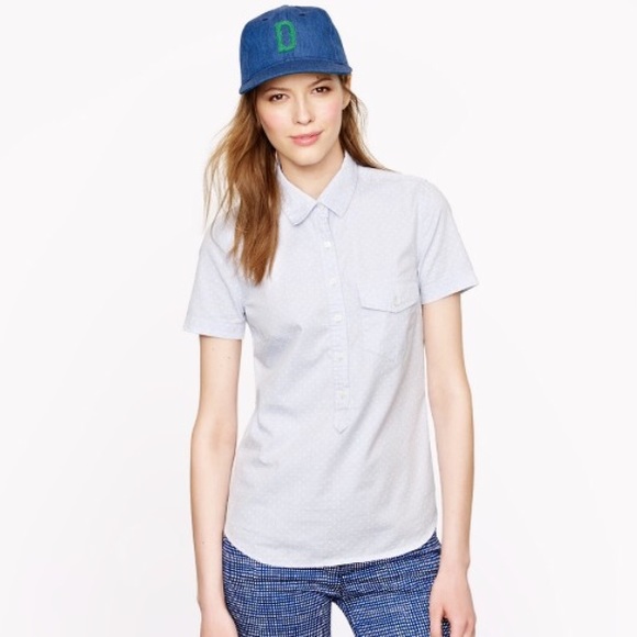 J. Crew Short Sleeve Popover in Oxford Dot Shirt
