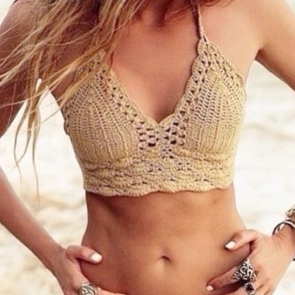 Tan crochet halter top!