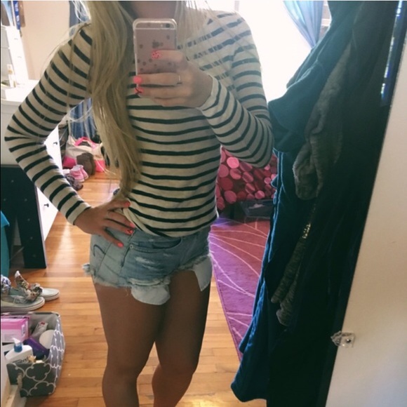 LOFT Navy and White Long Sleeve