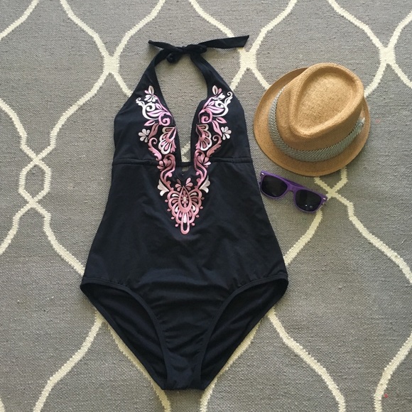 Laundry embroidered deep v one piece