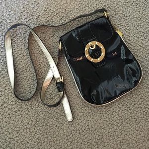 Big Buddah Cross Body Purse: Black & Gold Shiny