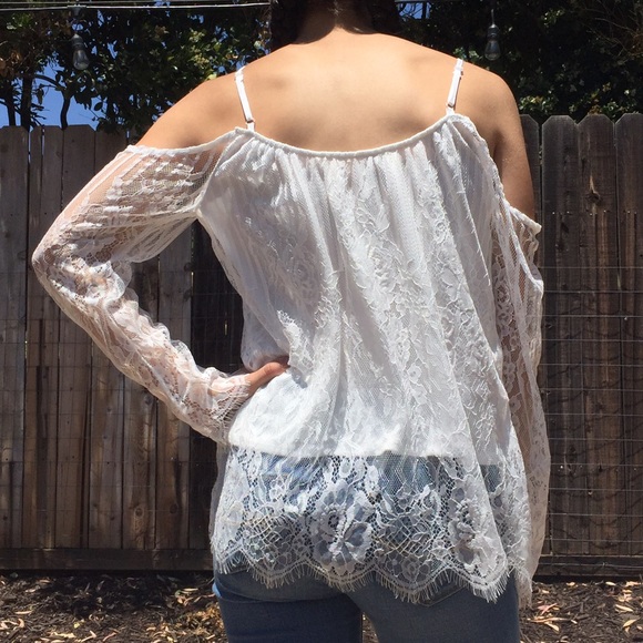 Cold Shoulder Lace White Top - Picture 2 of 2
