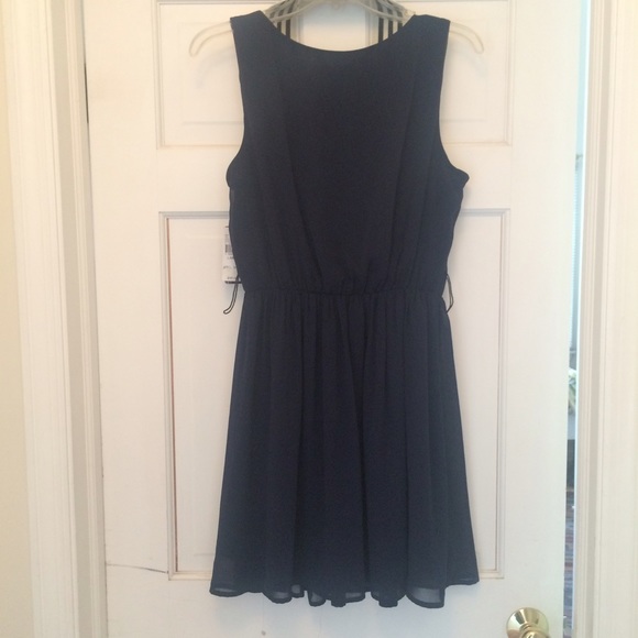 Navy Blue Chiffon Dress w/ Belt - Picture 3 of 4