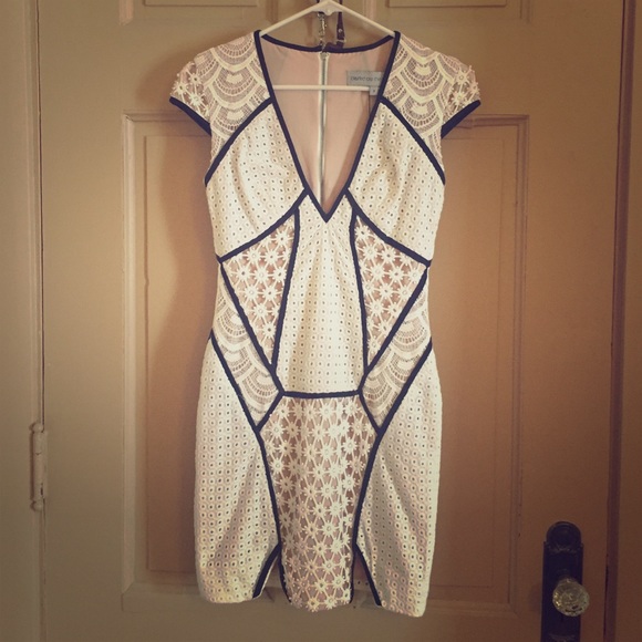 White dress with black and nude details