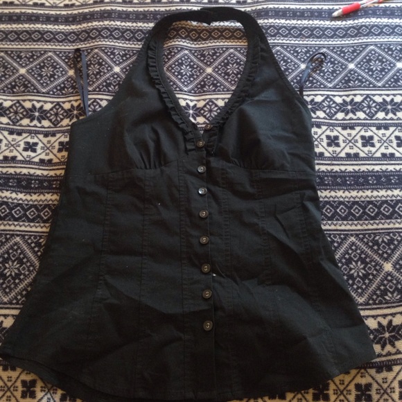 Black button up halter top