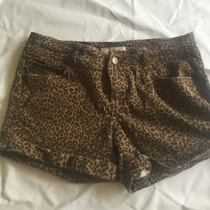 Denim cheetah high waisted shorts
