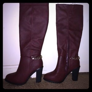 High rise high heeled purple boots brand new