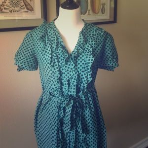Super cute shirt dress with ruffles and tie belt