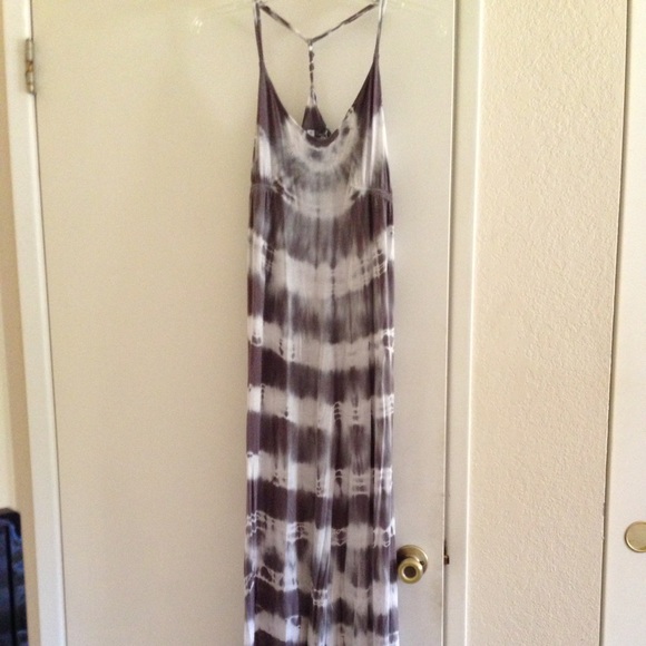 Young, fabulous, and broke grey tie dye maxi dress