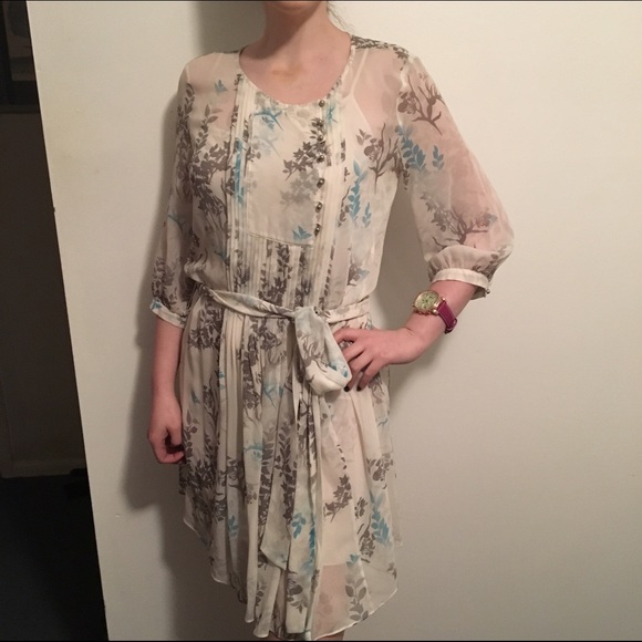 Club Monaco White w/ Grey and Turquoise Dress, EUC