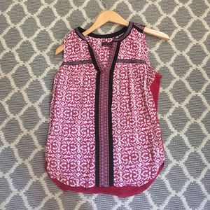 Red and white embroidered top