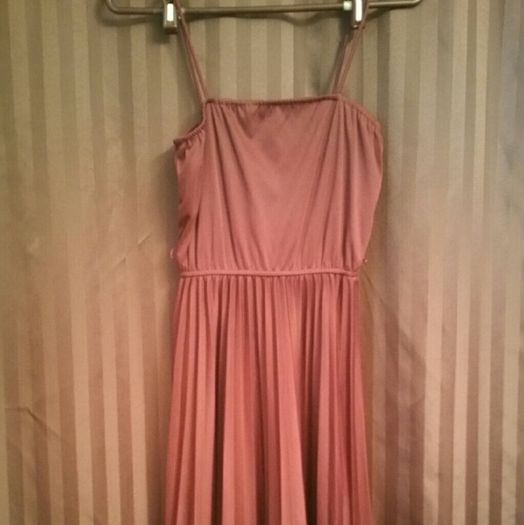 Brown boho chiffon pleated midi sun dress 3