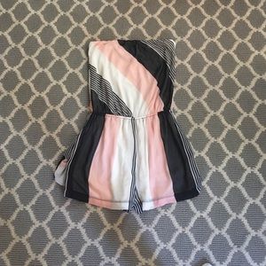 Navy and pink strapless romper