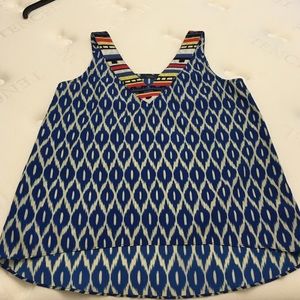 Blue/off white embr tank