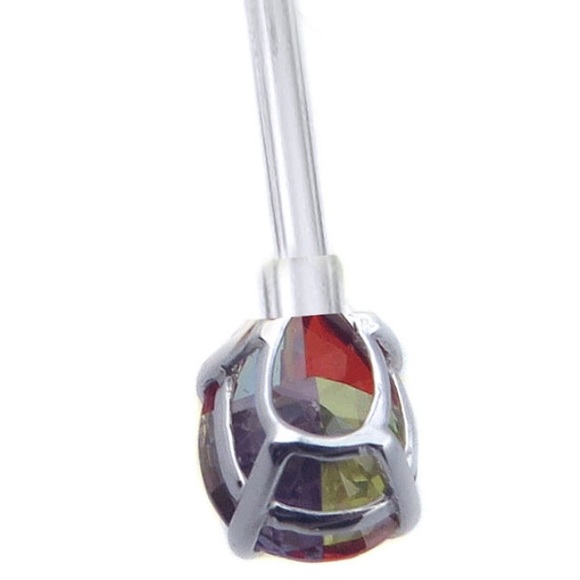 14k White Gold Belly Button Navel Ring Color Stone - Picture 2 of 2