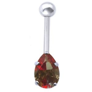 14k White Gold Belly Button Navel Ring Color Stone