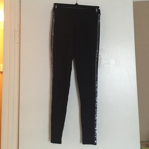 Pink sequined black leggings